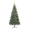 vidaXL Osvetlený umelý vianočný stromček s guľami 210 cm
