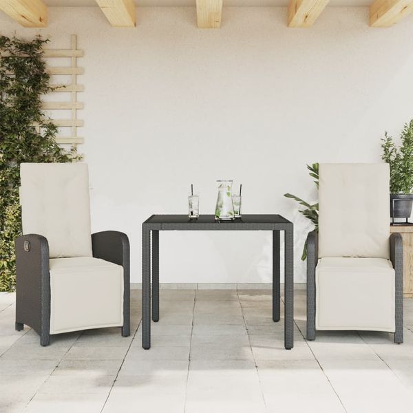 vidaXL 3-dielna bistro súprava s vankúšmi čierna polyratanová