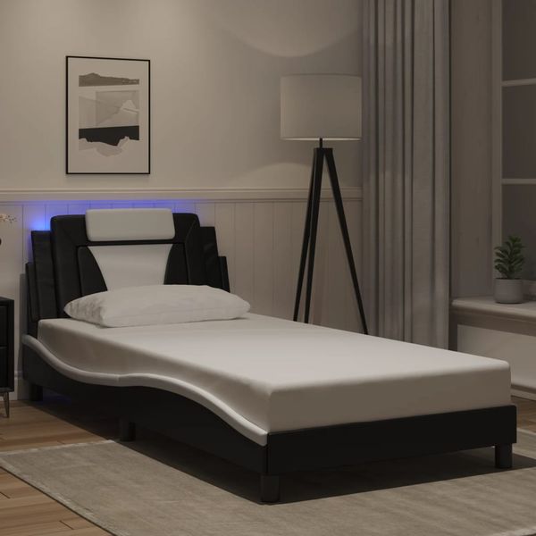 vidaXL Rám postele, Viana, s LED bez matraca, čierno biely 100x200cm