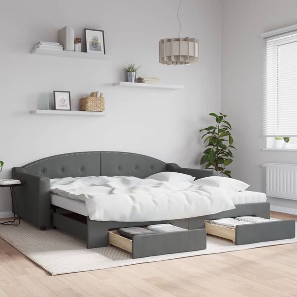 vidaXL Rozkladacia denná posteľ so zásuvkami tmavosivá 100x200cm látka