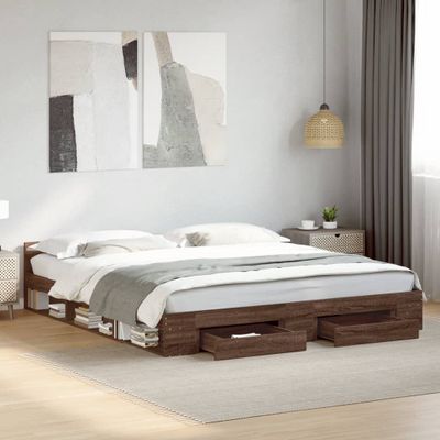 vidaXL Posteľný rám so zásuvkami hnedý dub 180x200 cm kompozitné drevo