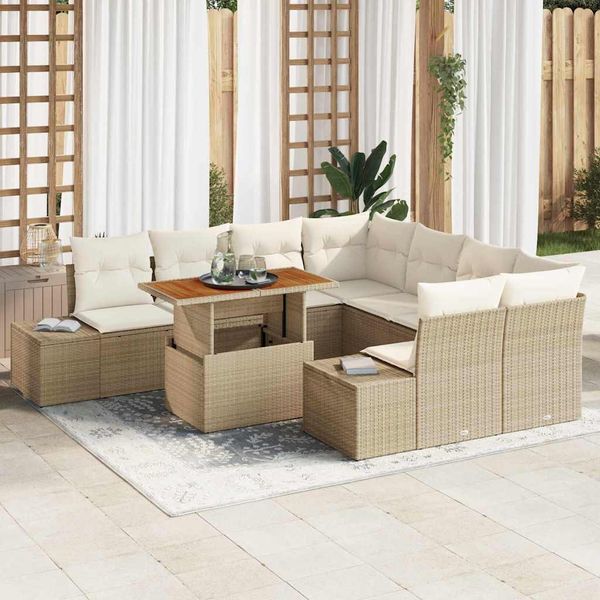 vidaXL Záhradný jedálenský set s vankúšom 9 pcs Béžová a krémová