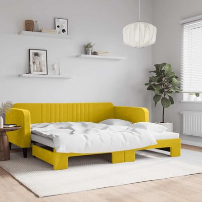 vidaXL Denná posteľ s rozkladacou posteľou žltá 100x200 cm zamat