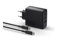 dbramante1928 re-charge - Sieťový adaptér - EÚ, 2 m USB-C kábel - 100 watt - PD 3.0, QC 3.0 - na kábli: USB-A, USB-C - čierna - Európa