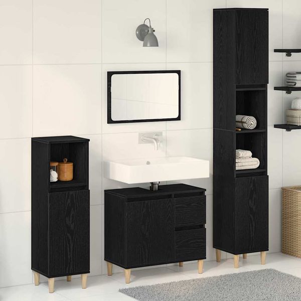 vidaXL Sada kúpeľňového nábytku Nástenný s úložiskom 3 pcs Čierny dub