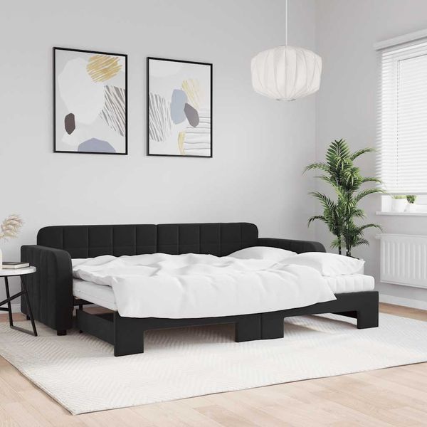 vidaXL Rozkladacia denná posteľ s matracmi čierna 80x200 cm zamat