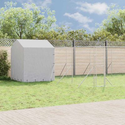 vidaXL Vonkajší koterec pre psov so strechou strieborný 10x6x2,5m oceľ