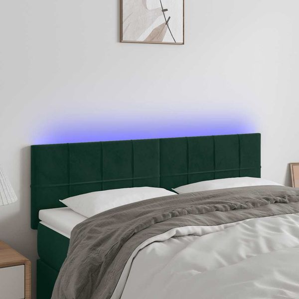 vidaXL Čelo postele s LED tmavozelené 144x5x78/88 cm zamat