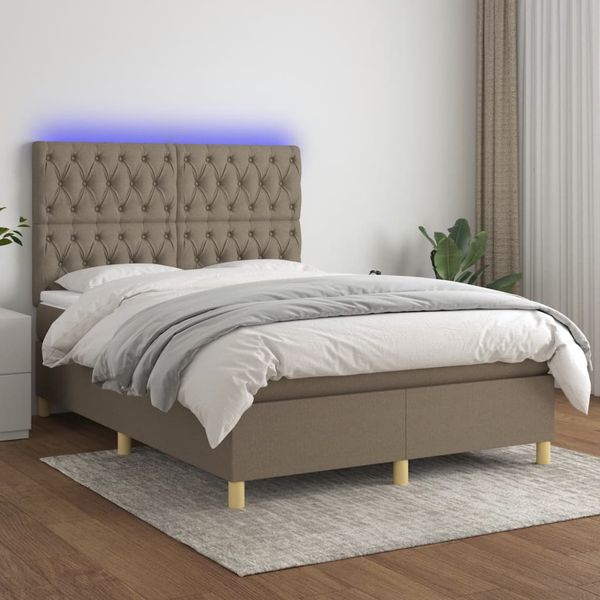 vidaXL Posteľ boxsping s matracom a LED sivohnedá 140x200 cm látka