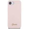 Puzdro Guess HC Silicone Script Metal Logo pre iPhone 16e Ružové