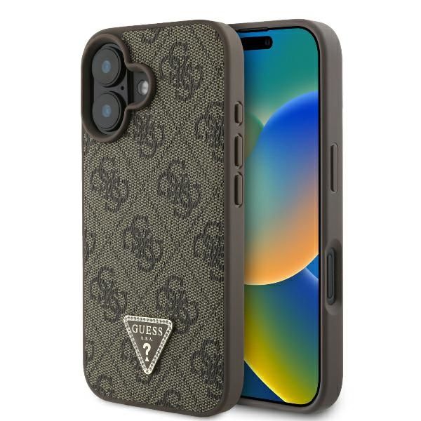 Puzdro Guess pre iPhone 16 6,1" GUHCP16SP4TDPW Leather 4G Triangle Strass hnedé MagSafe