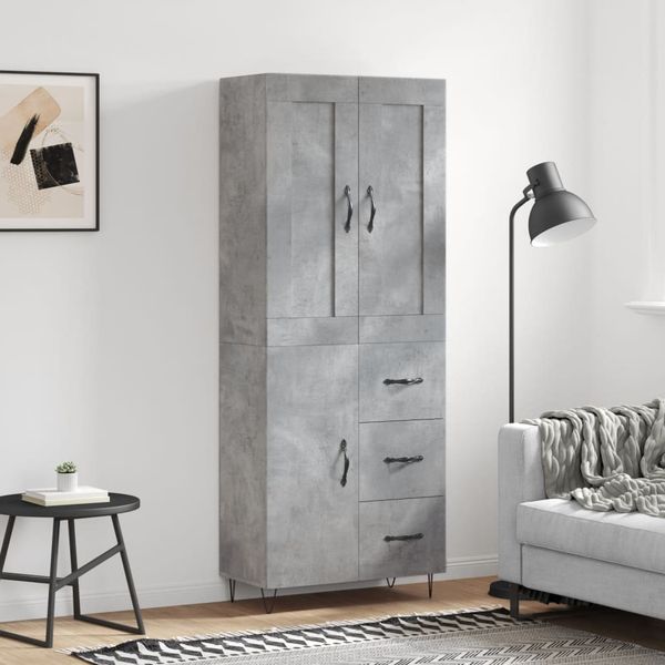 vidaXL Vysoká skrinka betónová sivá 69,5x34x180 cm spracované drevo