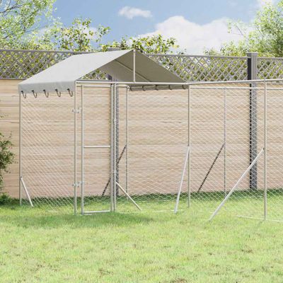 vidaXL Vonkajší koterec pre psov so strechou strieborný 10x6x2,5m oceľ