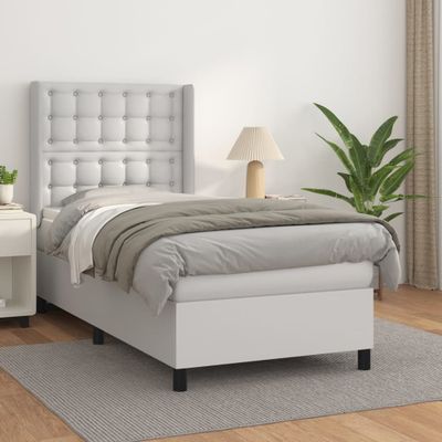 vidaXL Boxspring posteľ s matracom biela 90x190 cm umelá koža