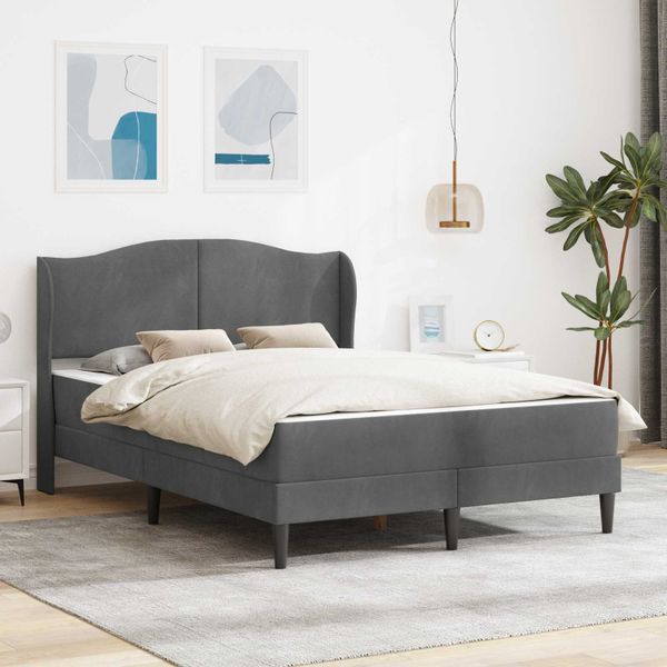 vidaXL Rám postele s čelnou doskou Tmavosivá 160 x 200 cm Zamat