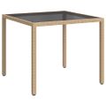 vidaXL Záhradný stôl 90x90x75 cm tvrdené sklo a polyratan béžový
