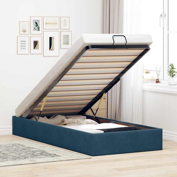 vidaXL Osmanský rám postele bez matraca tmavomodrá 90x190 cm zamat