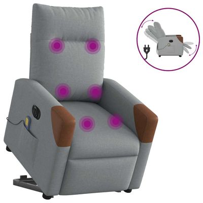vidaXL Zdvíhacie sklápacie elektrické masážne kreslo svetlosivé látka