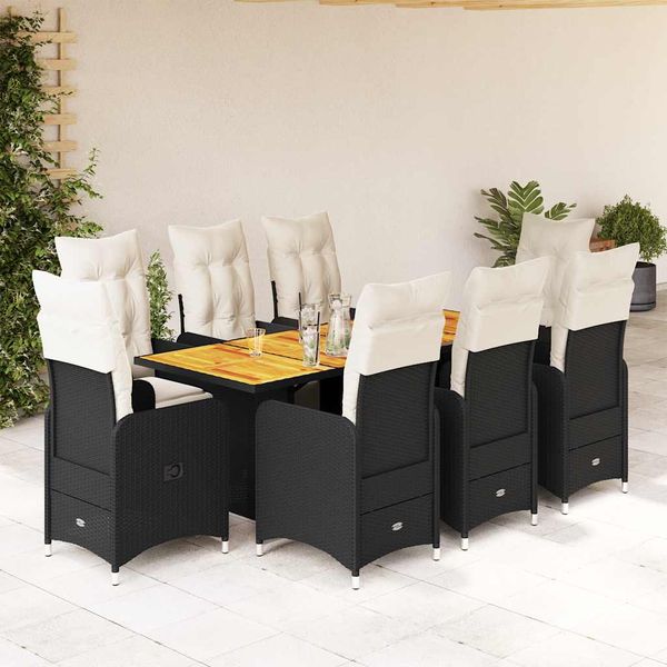 vidaXL 9-dielna záhradná bistro súprava s vankúšmi čierna polyratan