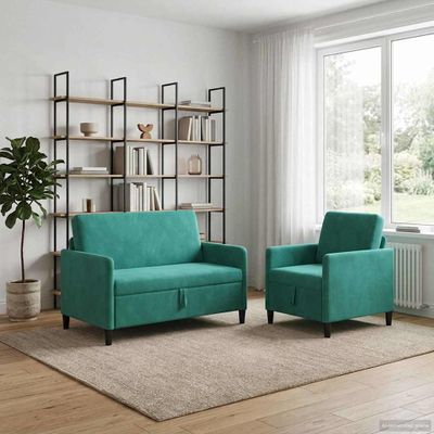 vidaXL Súprava pohovky s úložným priestorom 2 ks Tyrkysová Polyester