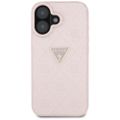 Guess Hardcase PU Zrnitý Horúci Stamp 4G Trojuholník Kovové Puzdro pre iPhone 16 6,1" Ružová