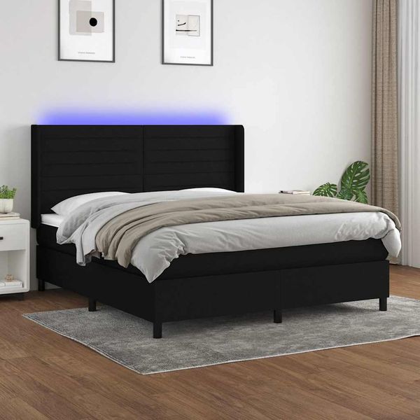 vidaXL Posteľ boxsping s matracom a LED čierna 180x200 cm látka