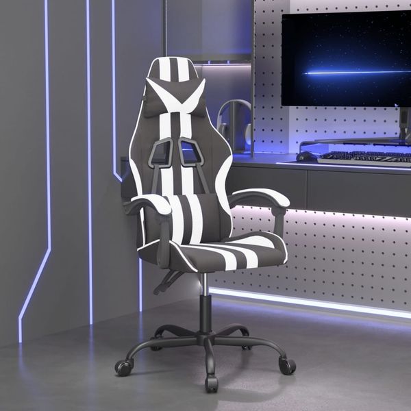 vidaXL Otočná herná stolička čierna a biela umelá koža