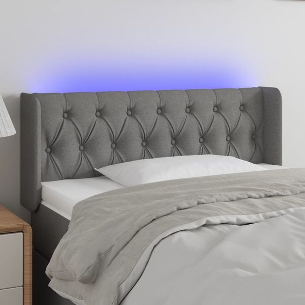 vidaXL Čelo postele s LED tmavosivé 93x16x78/88 cm látka