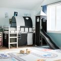 vidaXL Detská vyvýšená posteľ veža bielo-čierna 90x200 cm borovica
