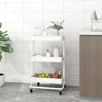vidaXL 3-poschodový kuchynský vozík biely 42x35x85 cm železo a ABS
