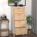 vidaXL Komoda biela 40x30x90 cm masívna borovica a prírodný ratan