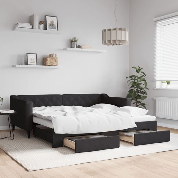 vidaXL Rozkladacia denná posteľ so zásuvkami čierna 90x190 cm látka