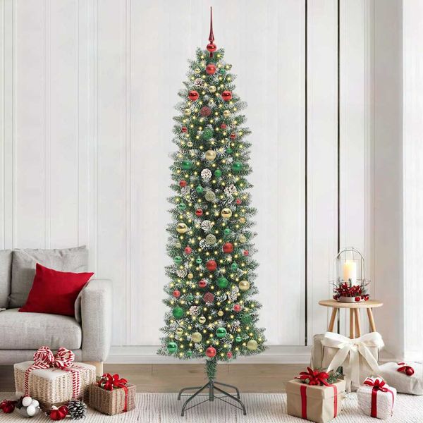 vidaXL Umelý chudý vianočný strom Zelená a biela 240 cm