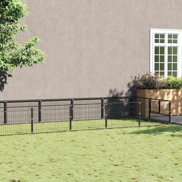 vidaXL Koterec pre psy čierny 12 m² oceľ