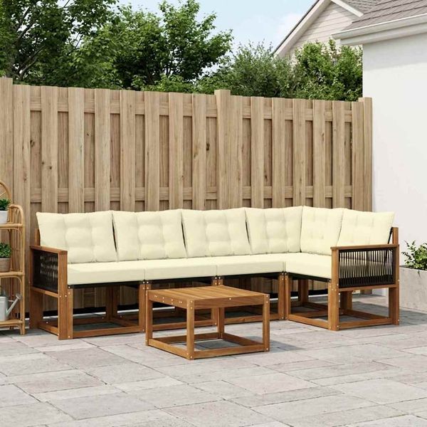vidaXL Záhradná súprava gaučov s vankúšom 6 pcs Prírodná a krémová