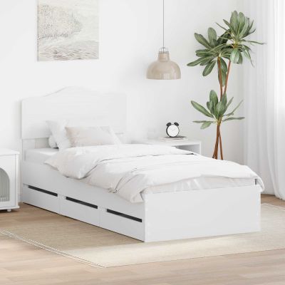 vidaXL Rám postele so zásuvkou Biela 75 x 190 cm Inžinierske drevo