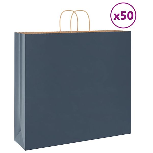 vidaXL Papierové tašky 50 ks s rúčkami, modré, 54x15x49 cm