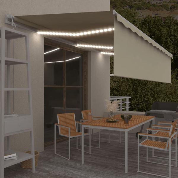 vidaXL Automatická markíza tienidlo & LED & senzor vetra 6x3 m krémová