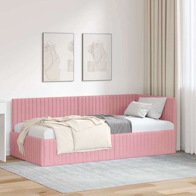 vidaXL Rohový rám postele s čelnou doskou Ružová 90 cm x 200 cm Zamat