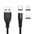 Maxlife MXUC-02 magnetický kábel USB - Lightning + USB-C + microUSB 1,0 m 2A čierny nylon