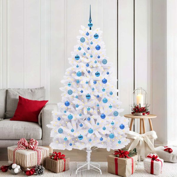 vidaXL Umelý Sklápací Vianočný Stromček Biela 180 cm PVC a oceľ