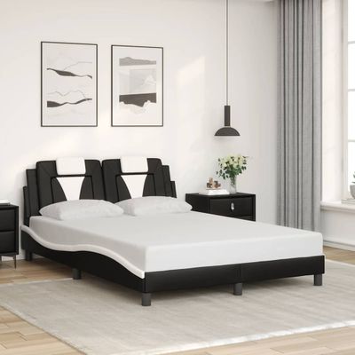 vidaXL Rám postele Viana bez matraca čierno-biely 140x200 cm umelá koža