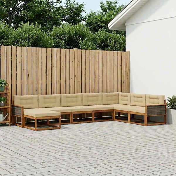 vidaXL Záhradná súprava gaučov s vankúšom 8 pcs Prírodná a béžová