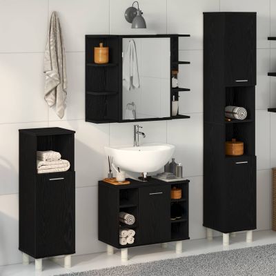 vidaXL Sada kúpeľňového nábytku 4 pcs Čierna 30 x 30 x 179,5 cm