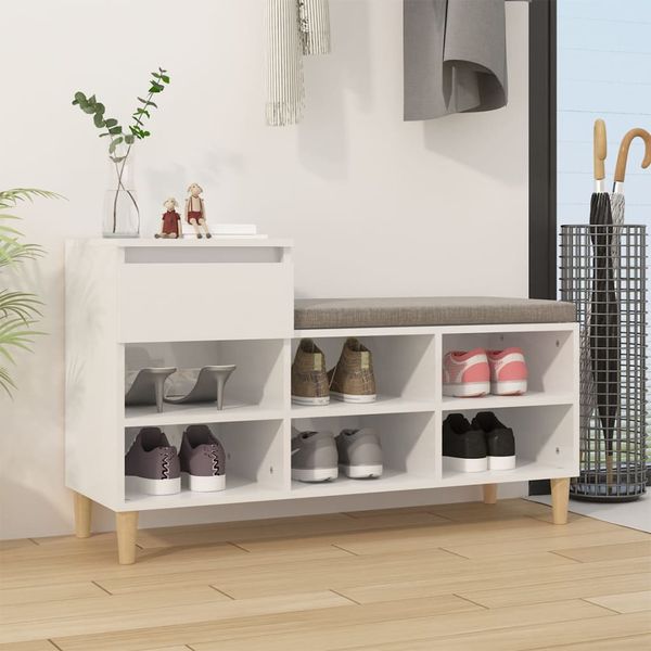 vidaXL Botník lesklý biely 102x36x60 cm spracované drevo
