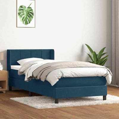 vidaXL Posteľný rám boxsping s matracom tmavomodrý 90x220 cm zamat