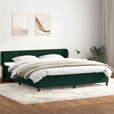 vidaXL Posteľný rám boxsping s matracmi tmavozelená 200x220 cm zamat