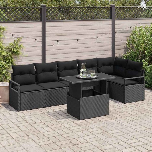 vidaXL Súprava záhradných pohoviek s úložiskom 7 pcs Čierna polyratan