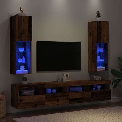 vidaXL TV skrinky s LED svetlami 2 ks staré drevo 30,5x30x102 cm