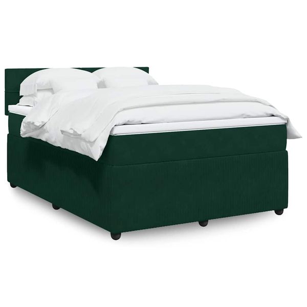 vidaXL Posteľný rám boxsping s matracom tmavozelený 160x200 cm zamat